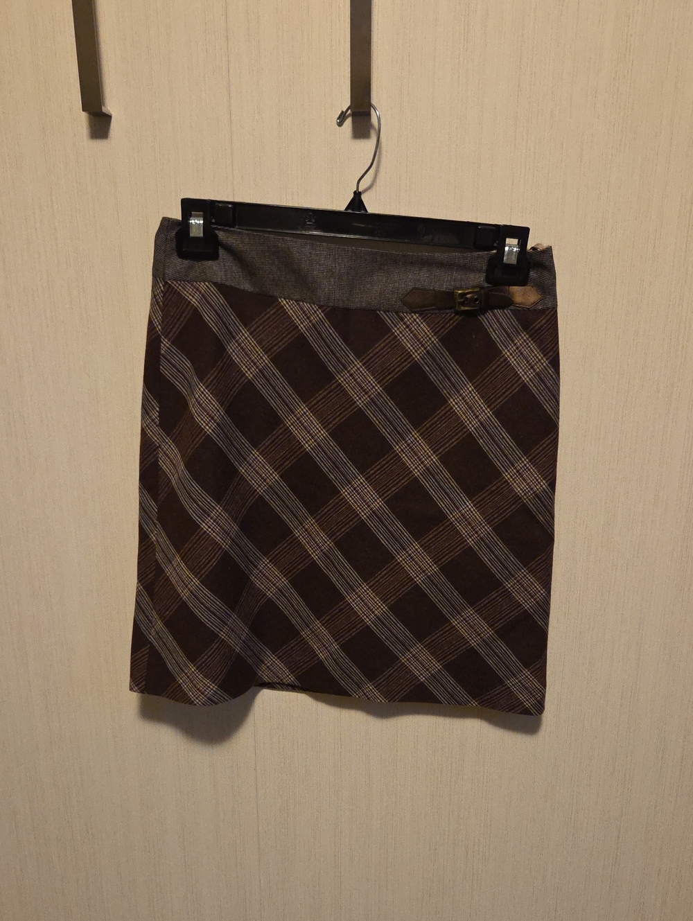 Tailored Brown Plaid Pencil Skirt